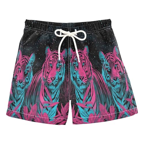 Jucciaco Boys Beach Board Shorts Tiger Cat Galaxy Animal Quick Dry Swim Trunk Swimwear for Kids Multicolor