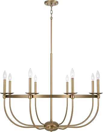 Capital Lighting 425181AD Rylann Urban/Industrial Minimalistic Vintage-Inspired Candle Chandelier, 8-Light 480 Total Watts, 29" H x 38" W, Aged Brass