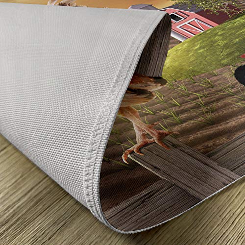 Lunarable Country Place Mats Set Of 4, Farm Barn Yard Image Rooster Animal Early Bird Nature And Rising Sun Print, Washable Fabric Placemats For Dining Table, Standard Size, Brown Red #TOP4