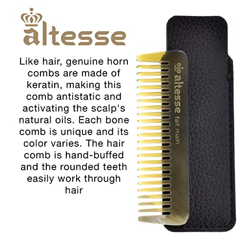 Altesse 11332 Small Wide Tooth Comb Horn Comb Mustache Comb For Men (3.5") With Pocket Comb Synthetic Leather Case. Essential Facial Hair Travel Comb For Any Beard Kit For Men. Handmade In France #TOP2