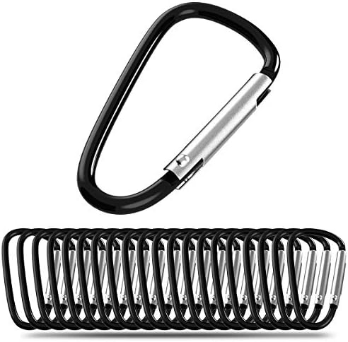HanleyDepot Aluminum Carabiner Clip, 20-Pack D-Ring Spring Loaded Gate Carabiners Keychain Hook for Camping Hiking Fishing Traveling