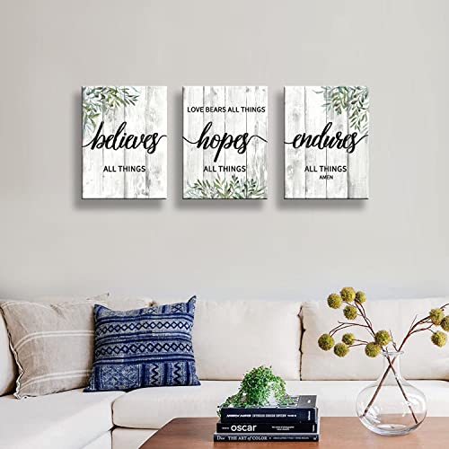 Inspirational Bible Quotes Wall Art, Believes, Hopes, Endures,Poster Home Decor Sign, Bible Quotes Wall Decor, Canvas Print Wall Art Poster,Rustic Farmhouse Bedroom Kitchen Decor (12X16Inx3Pcs) #TOP2