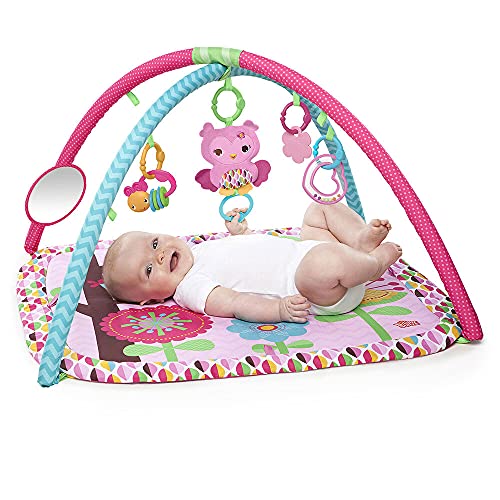 Image of Bright Starts Charming Chirps Activity Gym and Play Mat with Take-Along Toys, Ages Newborn +, Pretty in Pink