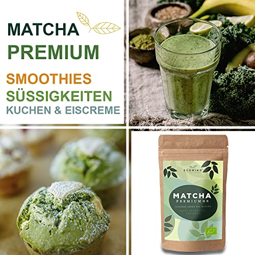 Foto von BIO Matcha Premium Qualität - Aus Japan Kagoshima - EU-zertifizierter Grüner Tee Bio Matcha Pulver Steingemahlen - Ideal für Matcha Latte, Smoothie, Dessert - Detox Tee - Low Carb (100 g (1er Pack)