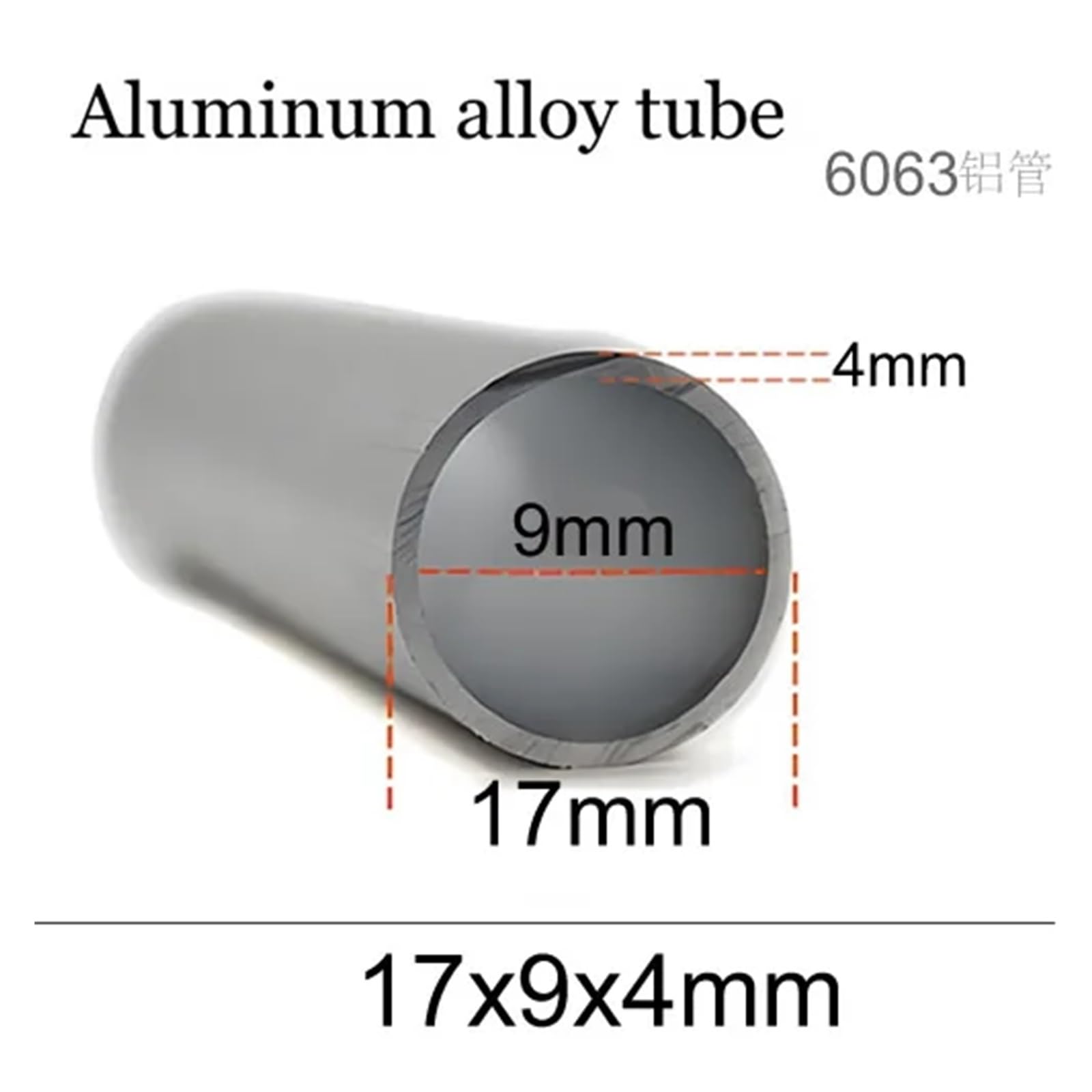 Aluminiumrohr 6063 Hohles Aluminium-Rundrohr, gerades Rohr(17x9x4mm,20cm)