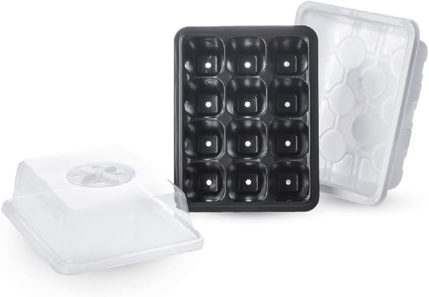 10-Pack Reusable Seed Starter Tray Kit(12cell Humidity Control), Seed Starting Trays with Drain Holes, Dome and Base Mini Greenhouse Grow Box, Vegetable Indoor Garden Starter Kit