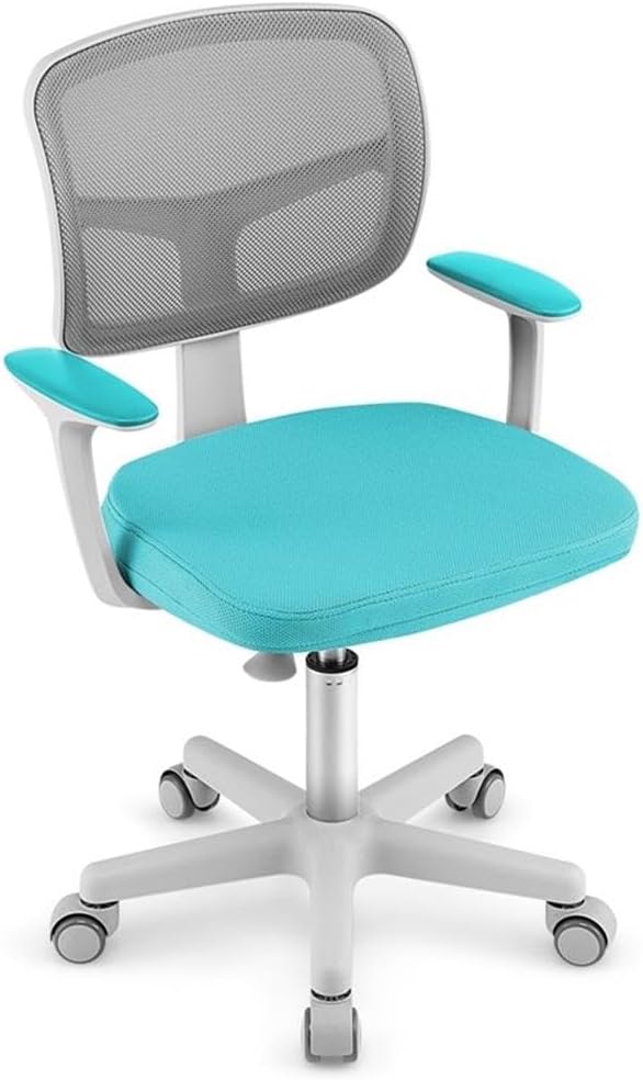 Pemberly Row Kids Study Chair, Adjustable Height 31.5"-36", Green, Ergonomic Design with Lumbar Support, Mesh Back, Auto Brake Casters, 360-Degree Swivel, Comfortable Seat for Children's Workspace