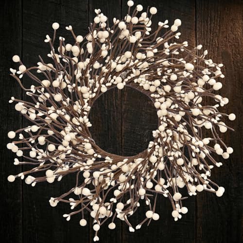 Quixem 15 Cream Pip Berry Mini Wreath (4.5 Inner Dia) Rustic Ivory Artificial Wreath Ring for 3 Pillars Small Farmhouse Kitchen Cabinet Decor Wedding Centerpiece