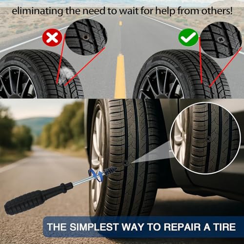 Image of Tire Repair Rubber Nails Kit with 2 Sizes,2026 New Vacuum Screw Type Tire Plug Fast Tool with Screwdriver,Self-Service Screw in Tire Plugs Repair Tools for Car,Motorcycle,Truck,Bikes(20Pcs)