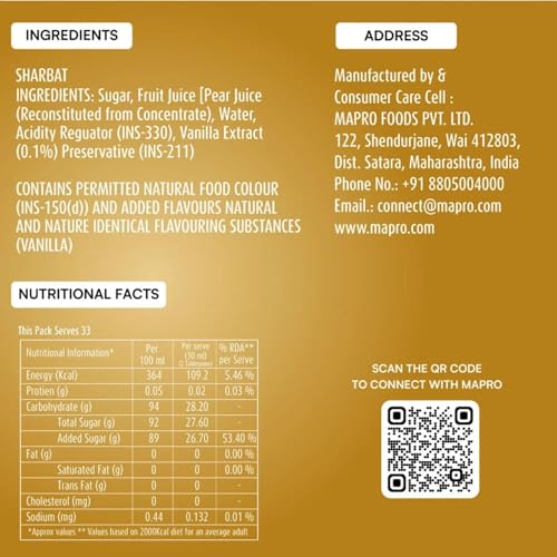 Image of Mapro Lounge Vanilla Cocktail Mixer Mocktail Mocktail Fruit Syrup - 1L |Contains Real Fruit Juice| Gluten Free| Zero Cholestrol