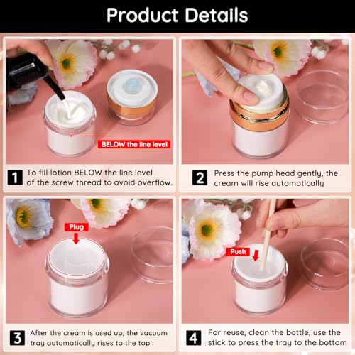 Image of Segbeauty 4pcs Refillable Airless Pump Jars, 4 Pack Airless Pump Bottles Travel Size Lotion Bottle, Pack of 2 Clear Plastic Container Jars with Lids Vacuum Cream Jar Travel Container for Toiletries