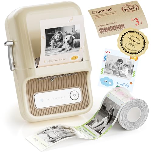 NIIMBOT B21Pro Etikettendrucker 300dpi Selbstklebendes Etikettiergerät Bluetooth Beschriftungsgerät Label Printer Fotodrucker für Lernen Studiennotizen Bilderdruck Scrapbooking Weiß