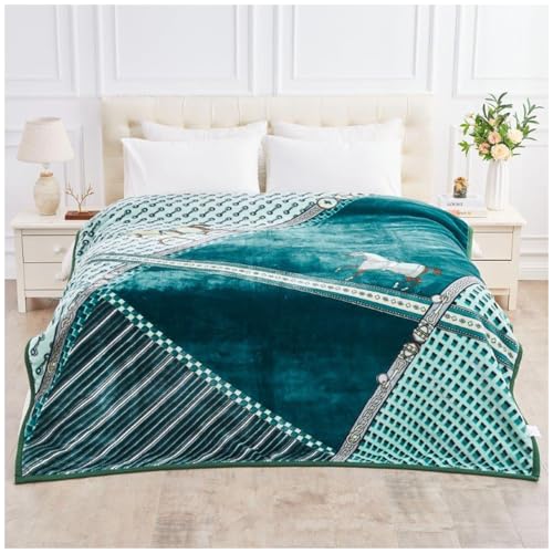 GC GAVENO CAVAILIA Manta de Forro Polar Sherpa – Manta Reversible con Estampado de Caballo de 2 Capas – Manta térmica cálida Pesada para Adultos 6 kg – Manta de Forro Polar súper Suave tamaño King –