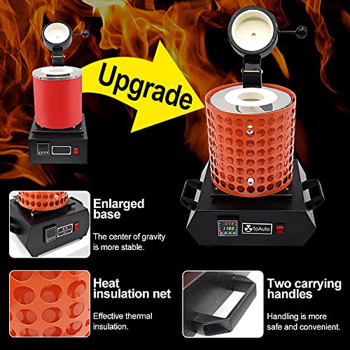 TOAUTO Upgraded Gold Melting Furnace TGF3000-V1.1, 1+3 KG Electric Digital Smelting Furnace 1400W 2100F PID Smelter Kiln Kit Casting Refining Jewelry Precious Metals Gold Silver Copper Aluminum (110V)