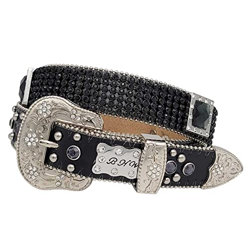 1147-1370-Kids Girls Western Belts Kids Rhinestone Belts Little Cowgirl Belts (118-Black) #TOP6