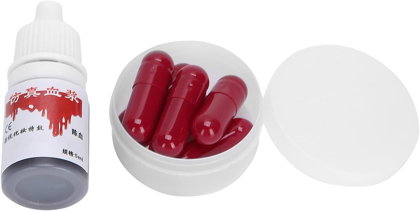 Tuwei Fake with 6 Packs Empty Capsules, Fake Capsules, Edible, Washable, for Mouth, Teeth, Nosebleed, Halloween, SFX, Cosplay,