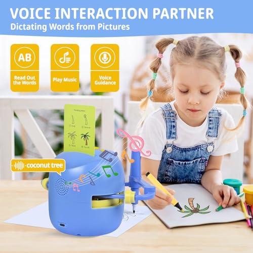 Drawing Robot for Kids, Interactive Educational Drawing Robot, Kids Robot Toys with 100 Word Cards, 12 Color Pens & Voice Interaction, Drawing Machine Present for Girls and Boys Age 5+, Blue - Image 5