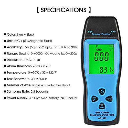 Emf Meter,Handheld Electromagnetic Field Tester, Radiation Meter, 0～2000Mg/0～200Μt, 0.1Μt Resolution, 30Hz～300Hz, For Home Appliances, Power Lines And Industrial Equipments #TOP4