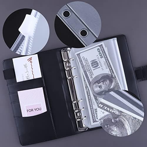 HAUTOCO A6 Budget Binder with Zipper Envelopes for Money Organiser, Budget Planner with Cash Envelopes, Money Saving Wallet for Budgeting, Cash Stuffing Wallet Binder with Binder Pockets, Black