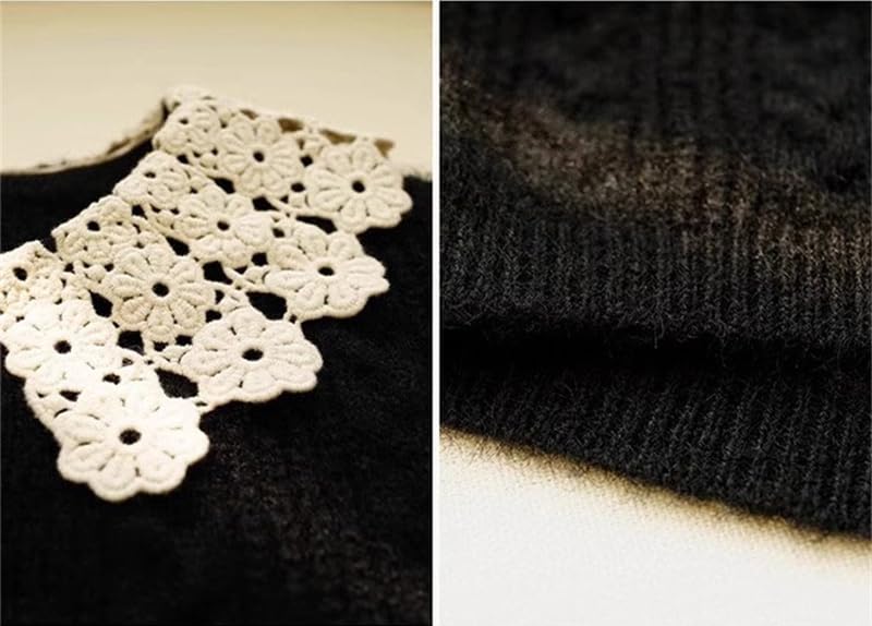 Women Vintage Single Breasted Cardigan Autumn Winter Peter Pan Collar Black Knitwear Jumper Lace Sweater3