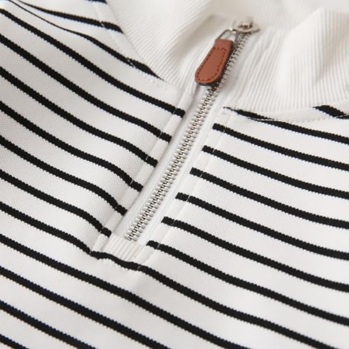 Toddler Boys Girl High Collar Sweatshirt Winter High Collar Striped Keep Warm Tops with Zipper (White, 3-4 Years)4
