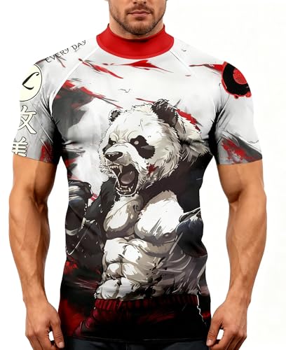 Cody Lundin Camiseta de compresión de manga corta para hombre, cuello alto, camiseta deportiva para entrenamiento, ciclismo, camiseta interior, Estampado de panda, M
