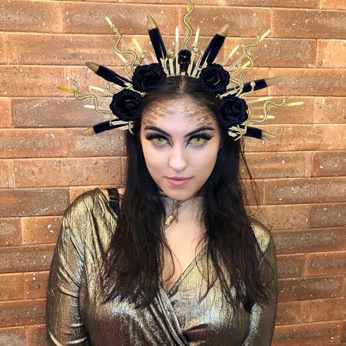 Roaring Good Time Black Rose Medusa Headpiece Skull Snake Headband Goddess Costume Women's Christmas Party Accessory - Image 2