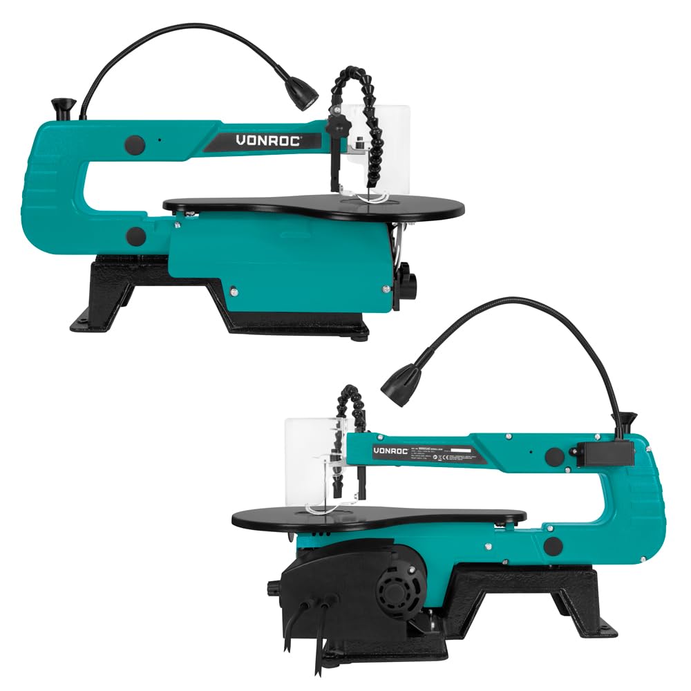 VONROC Sega da Traforo 120W - Incl. 6 Lame, Pedale, LED, Soffiaggio Polvere - Per Legno, Metallo, Plastica