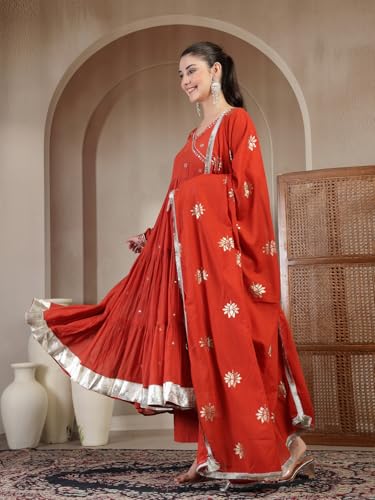 Image of Gulmohar Jaipur Women's Malmal Solid Angrakha Neck Anarkali Kurta Suit Set