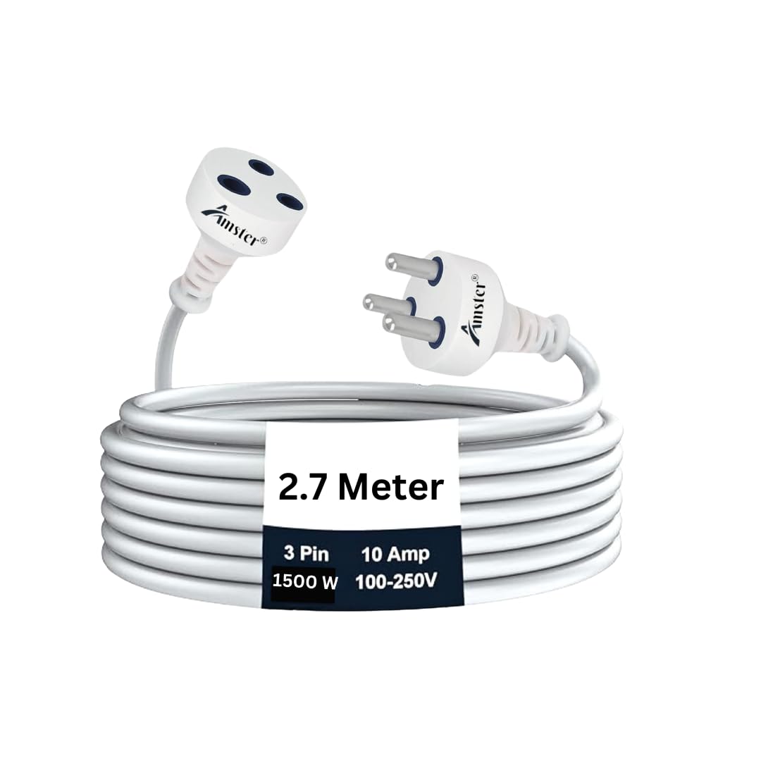 AMSTER 2.7 Meters Heavy Duty Long Wire Cord, Single Outlet Socket, 10A Expandable Electric Extension, Extension Board, 3 Pin Plug Extension Cord for Indoor Outdoor Use (2.7M/White)-1PCS (B0D49JCVKY) Amazon Price History, Amazon Price Tracker