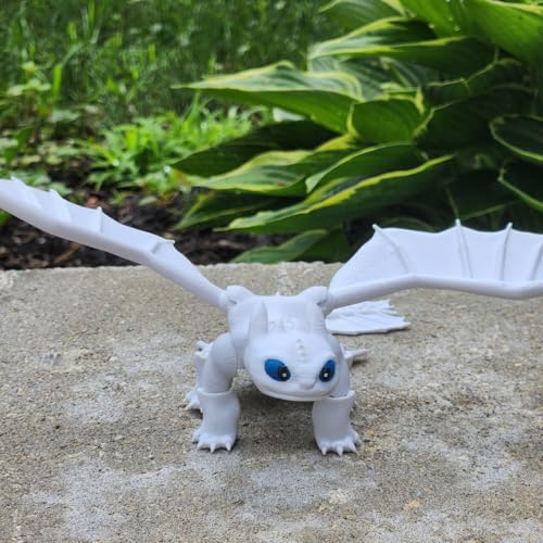 Image of Flexible Toothless Dragon 3D Printed Light Fury Toys | Comaptible with How to Train Your Dragon Toys, Dragon Action Figure, Mini Figures, Dragon Toy for Fans & Collectors (White)