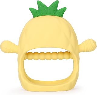 Socub Silicone Baby Teething Toy for Infants 12 Months+, BPA Free Never Drop Silicone Mitten Teether Toy for Soothing Sore Gums, Baby Chew Toys for Sucking Need (Yellow