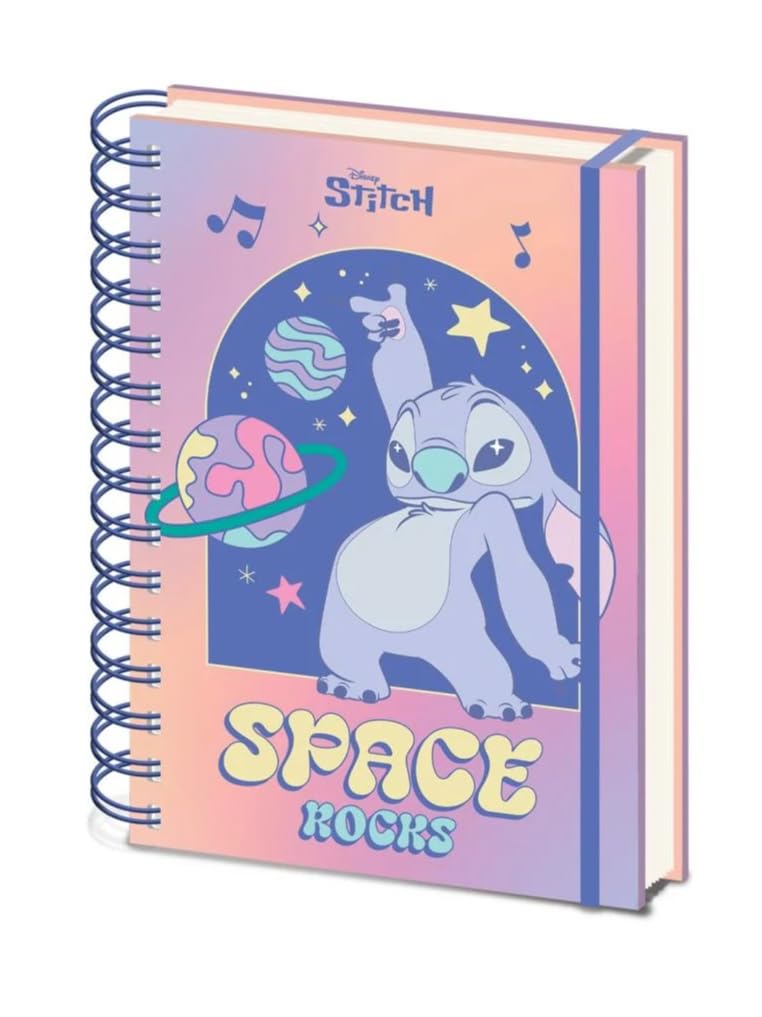 Lilo and Stitch Planetary A5 Wiro Notebook, Official Licensed Disney Spiral Bound Lined Journal, Cute Stitch Writing Book for School, College, Office, Planner, Stationery Gift