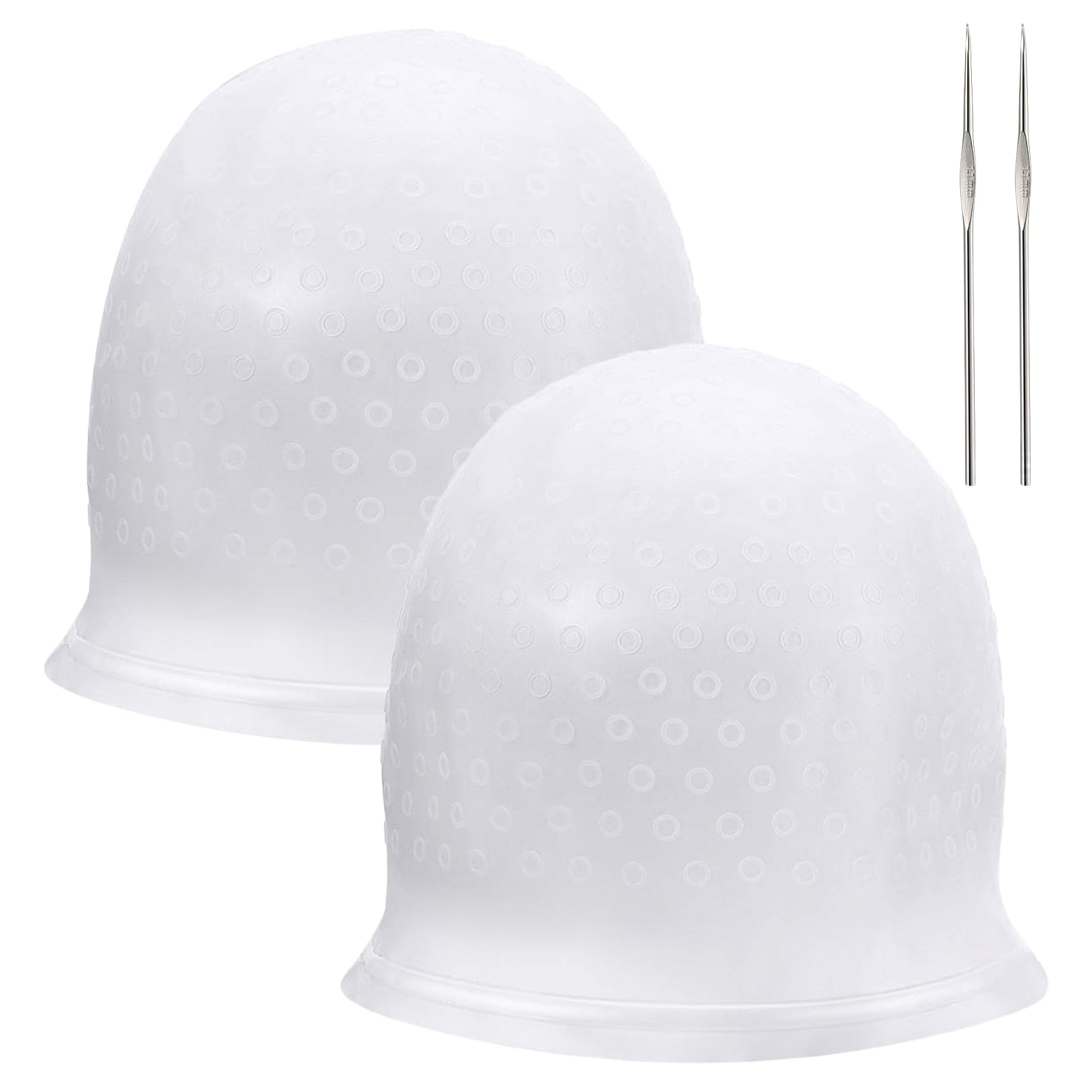 Highlight Cap, 2Pcs Silicone Highlighting Caps with Needle Hook, Professional Hair Dye Cap with Holes, Reusable Highlights Hair Dye Kit, Hairdressing Salon Staining Tools for Women Men