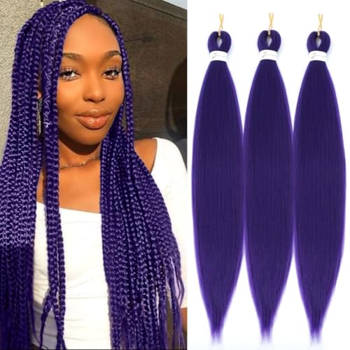 Purple Braiding Hair Pre Stretched Purple Hair Extensions 16 Inch Box Braids Hair Extensions Human Braiding Hair(3 Pacjks,viole#)