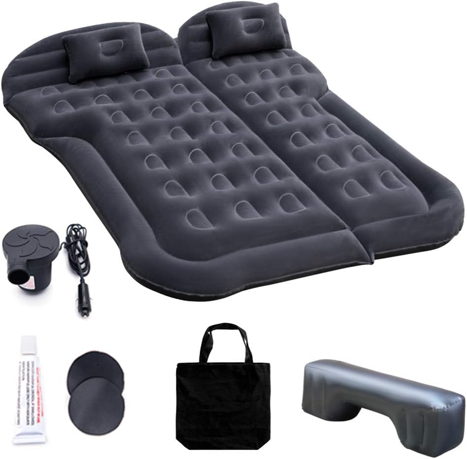 Car Inflatable Mattress with Pump, Portable SUV Air Bed for Camping, Home, Travel, Hiking, Full Size Blow Up Sleeping Pad with 2 Pillows, Extended Back Seat Airbed for Truck, RV, Upgraded (Black) : Sports & Outdoors