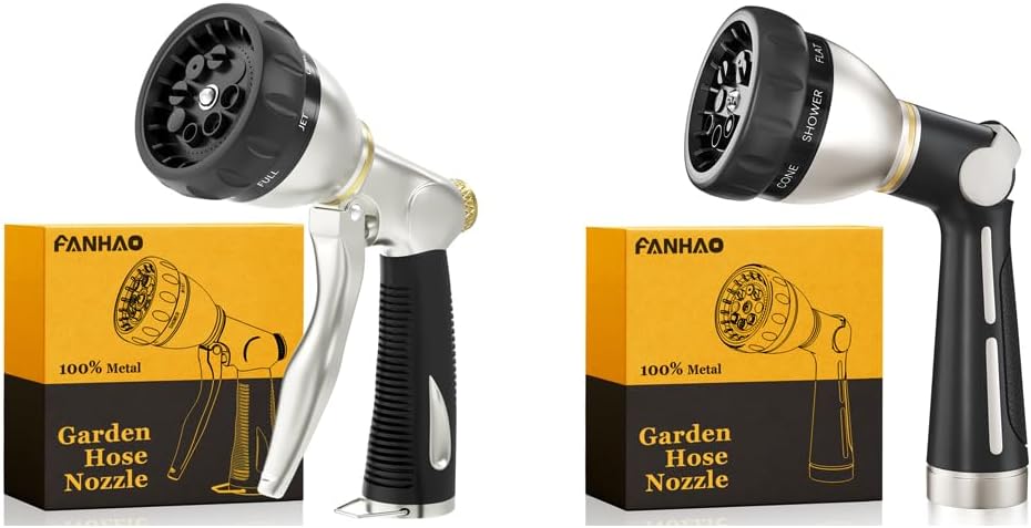 FANHAO Heavy Duty Hose Nozzle + 100% Metal Thumb Control Water Hose Nozzle