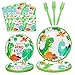 160 Pack Dinosaur Birthday Party Supplies Set Dinosaur Themed Tableware Set Dino Happy Birthday Plates Dinosaur Plate Dinosaur Napkins Dino T-Rex Party Decoration Set Serves 40