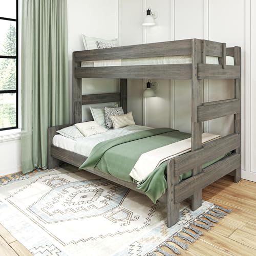 Max & Lily Bunk Bed, Twin-Over-Full Bed Frame For Kids, Solid Wood Bunk Bed for Kids, No Box Spring Needed, Driftwood
