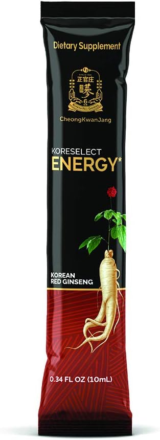 Energy Supplements Immune Support Korean Red Panax Ginseng Extract, Stress Relief, Enhancing Focus, Productivity Brain Booster for Men & Women - Koreselect Energy 10 Liquid Sticks : Health & Household