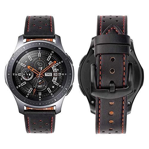 iBazal Gear S3 Frontier/Galaxy Watch Bands,Genuine Leather Breathable 22mm Wristband Replacement Strap for Samsung Galaxy Watch 46mm,Samsung Gear S3 Frontier/Classic SM-R760/Pebble Time- Chic Black
