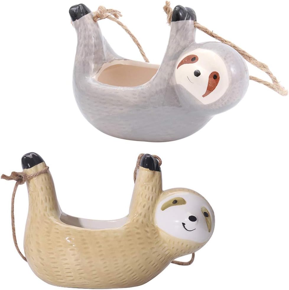 Cabilock 2pcs Sloth Ceramic Wall Planter Hanging Pot for Indoor and Outdoor Decor Flower Holder and Space-Saving Plant Container