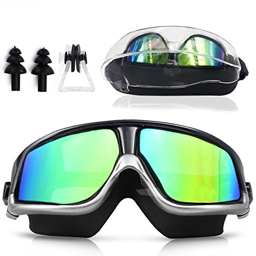 Sunnec Swim Goggles, Large Frame Swimming Goggles with Anti-Fog, UV Protection, Free Protection Case, Adjustable Strap for Adult Men Women Youth Kid
