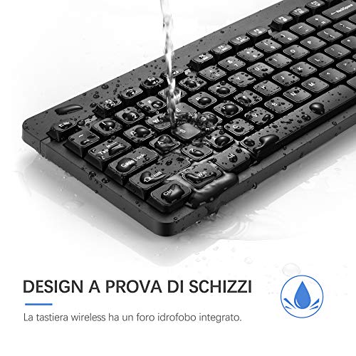 TopMate Combo Tastiera e Mouse Wireless KM21, Tastiera e Mouse Wireless silenziosi a 2,4 GHz 3 modalità DPI Regolabili, Tastiera 104 Tasti Full Size per Windows, Mac OS, Laptop, PC