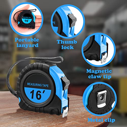Yunsailing 15 Pieces Measuring Tape 16 Ft/ 5 M Self Lock Retractable Measuring Tape Easy Read Tape Measure With Fractions 1/8 Small Tape Measure With Pause Buttons For Engineer Crafter (Blue) #TOP2