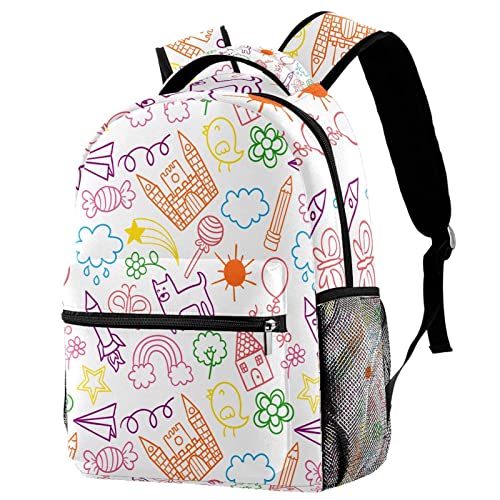 Sac à dos voyage enfant avec motif dessin et poche bouteille pour fille garçon