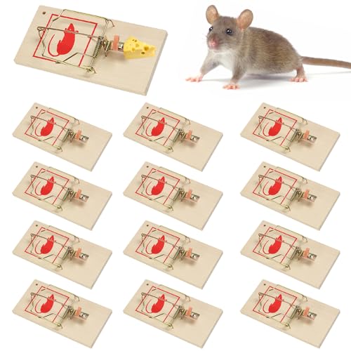 12 Piezas Trampa para Ratones, 10 x 4,5cm, Trampa para Ratones de Madera, Trampa para Ratones Clásica, Trampas Pare Ratones Reutilizable, Control Rápido y Eficaz de Roedores