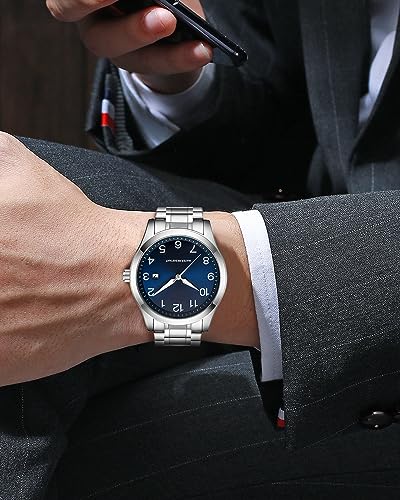 CIVO Mens Watches Silver Stainless Steel Classic Analog Quartz Watch Waterproof Fashion Simple 40mm Dial with Auto Date Designer Wrist Watches for Men - Image 5