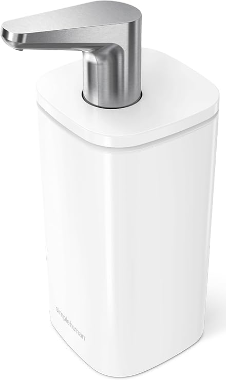 simplehuman Pulse Pump, 10 oz Manual Soap Dispenser for Kitchen and Bathroom, Smooth & Precise Push-Down Action, No-Drip Spout, Refillable Liquid Soap Pump, White Steel