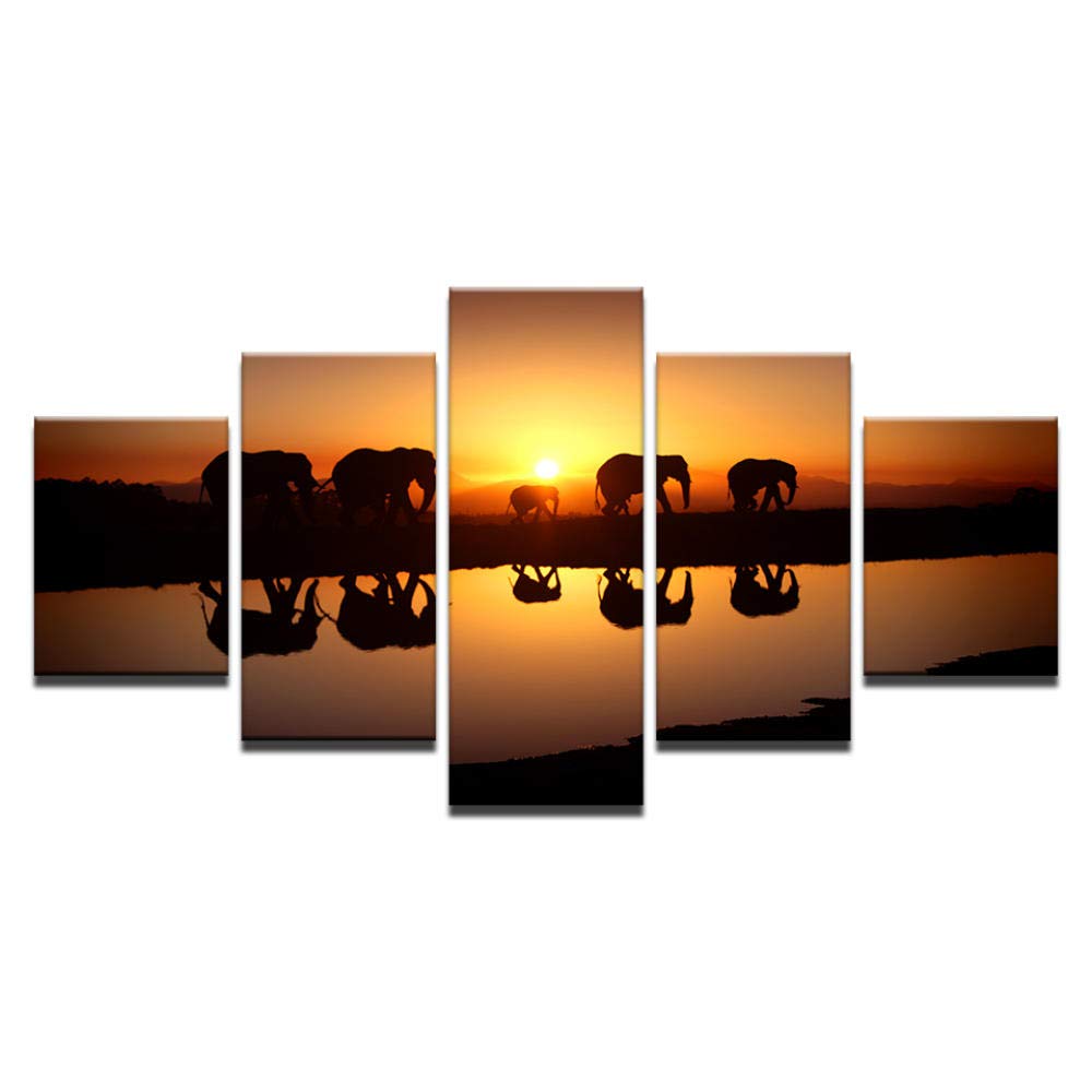 Tableau éléphant 5 pièces déco salon design sauvage nature - 8